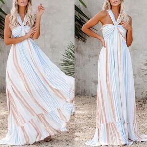 FATE Striped Maxi Dress smallBlue Pink Halter